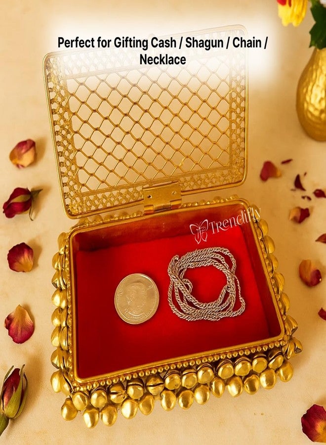 Trendifly Ghungroo Metal Shagun Silver Gold Coin Sikka Chain Storage Anklet Holder Box | Gifting Purpose Decorative Ginni Dibbi | Wedding House Ceremony Pooja Babyshower Rakhi Diwali Return Gift Box - Image 4